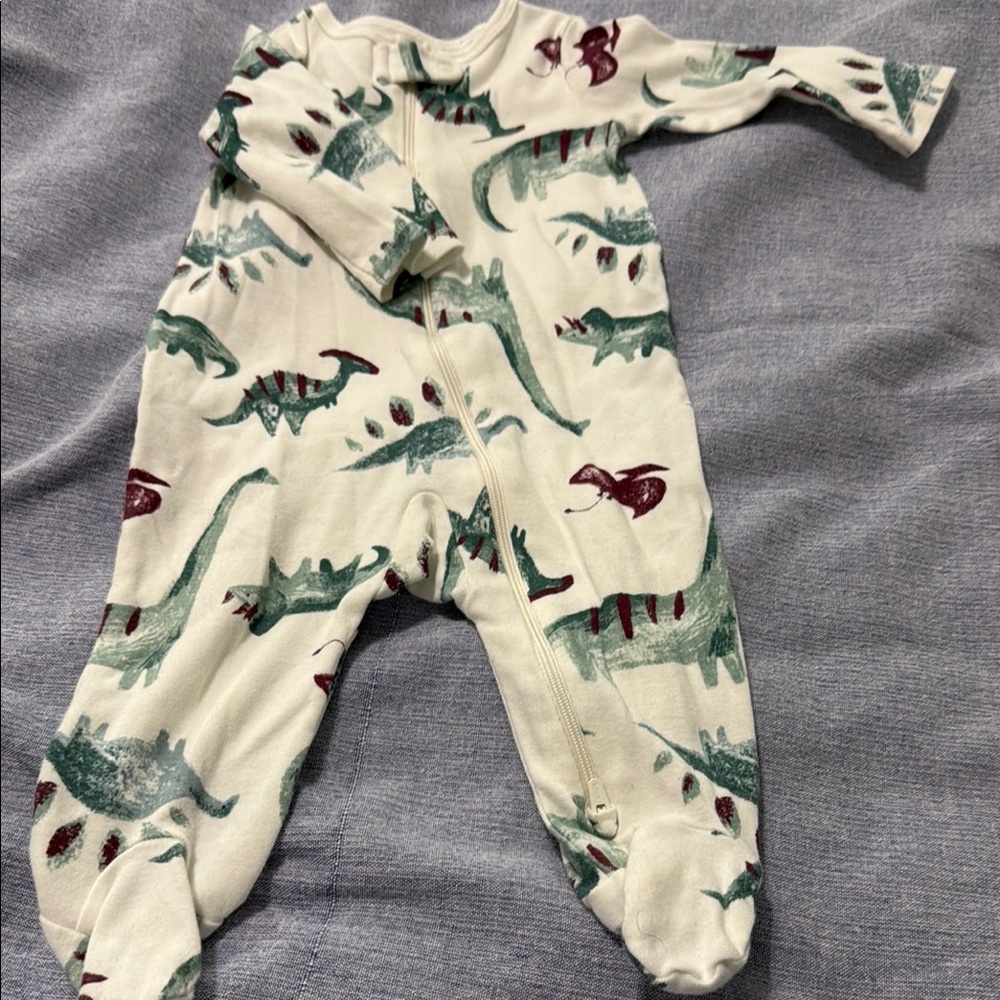Carter's Cream and Green Footies with Dinosaur Print